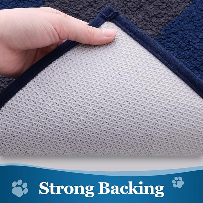 Buganda Dog Door Mat for Muddy Paws, Absorbent Dirt Trapper Washable Indoor Doormats, Non Slip Low-Profile Mud Mat for Dogs, Front Entrance Doormat for Inside Floor (40x32 Inches, Navy)