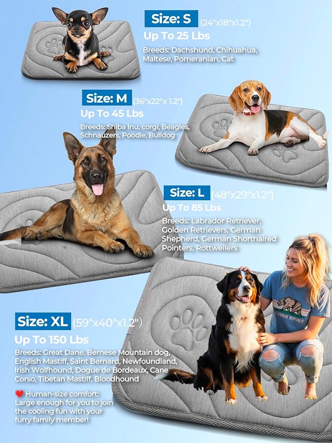 Dog Cooling Mat, Reversible Cool & Warm Pet Orthopedic Pad, Thick Mat for Summer & Winter, Machine Washable, Portable for Crate, Kennel, Bed, Floor, Sofa, Car (Cool Grey, Medium: 36" x 22")