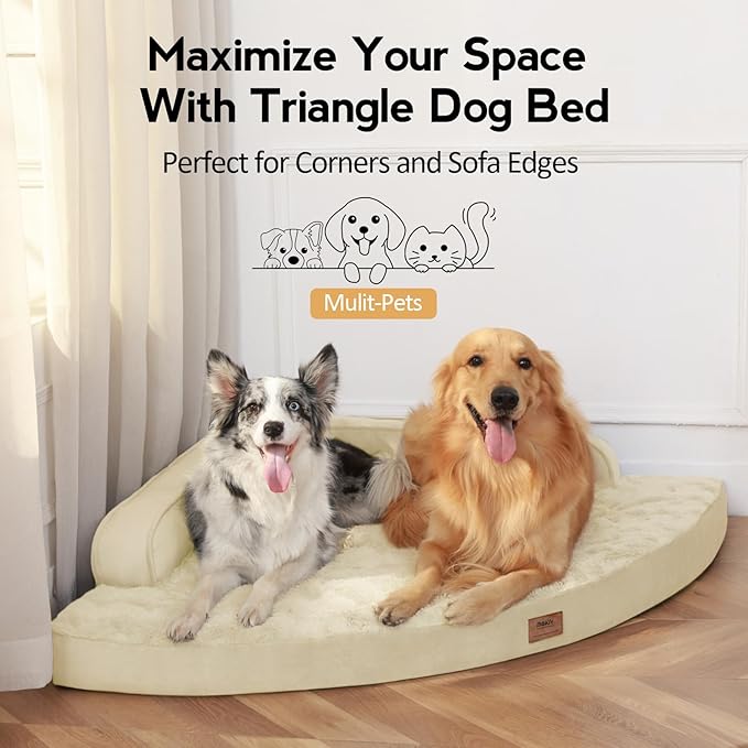 Large Dog Bed - XL Orthopedic Egg-Crate Memory Foam Dog Beds with Removable Washable Cover, Waterproof Pet Beds with Non-Slip Bottom, Beige