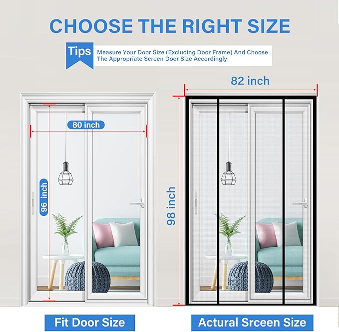 Magnetic Screen Door Upgraded PET Mesh Stronger Than Fiberglass and Polyester,Hands Free,Keeps Bugs Out,Pet & Kid Friendly,Suitable for Sliding Door,Large Patio Door and French Door-80''x96''