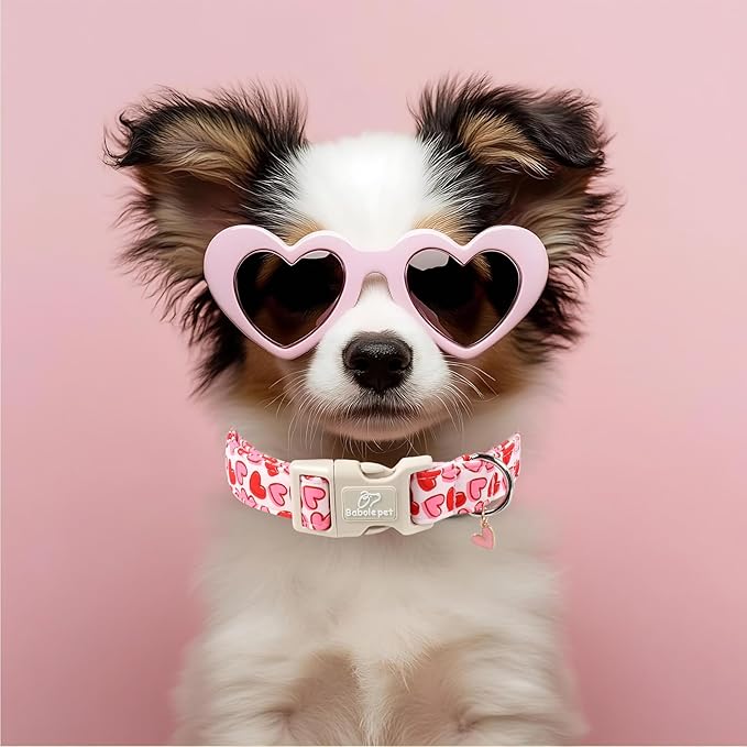 Valentines Dog Collar for Large Dogs - Pink Valentine Hearts Dog Collars, Girly Love Female Dogs Collars, Lightweight Adjustable Cute Puppy Collar with Quick-Release Buckle L