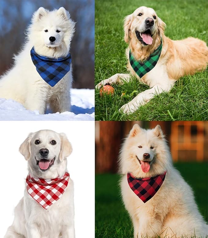 Birthday Plaid Dog Bandana with Button, Dual Layer Scarf Soft Cotton Triangle Bib Girls and Boys Kerchief Adjustable Accessories for Small Medium Large Extra Large Dog Puppy Pet Cat