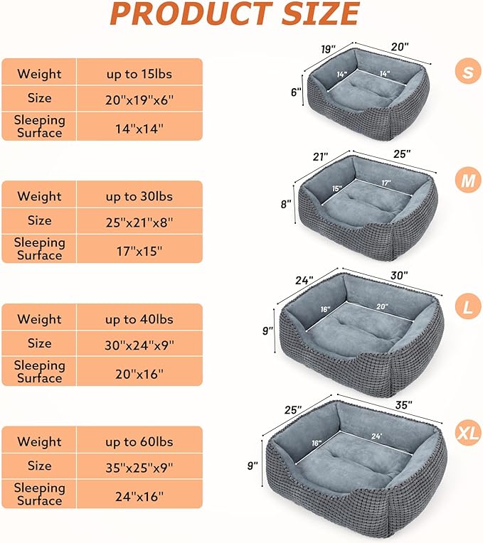 MIXJOY Dog Bed for Large Medium Small Dogs, Rectangle Washable Sleeping Puppy Bed, Soft Calming Cat Beds for Indoor Cats, Orthopedic Pet Sofa Bed, Anti-Slip Bottom with Multiple Size (20'', Grey)