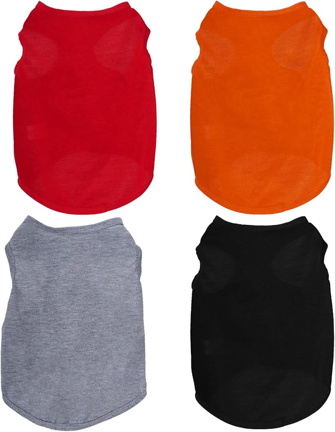4 Pcs Cat Shirts Solid Color Dog Clothes Summer Sleeveless Pet T Shirts for Small Pet Dogs Cat (Black,Grey,Red,Orange, Large)