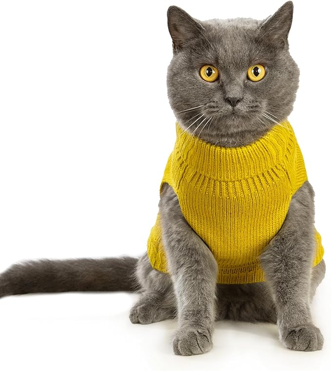 Stretchy Cat Sweater - 17 Colors & 6 Sizes | Snug Winter-Ready Knit for Boy/Girl Cats & Kittens(Dark Yellow, Large)