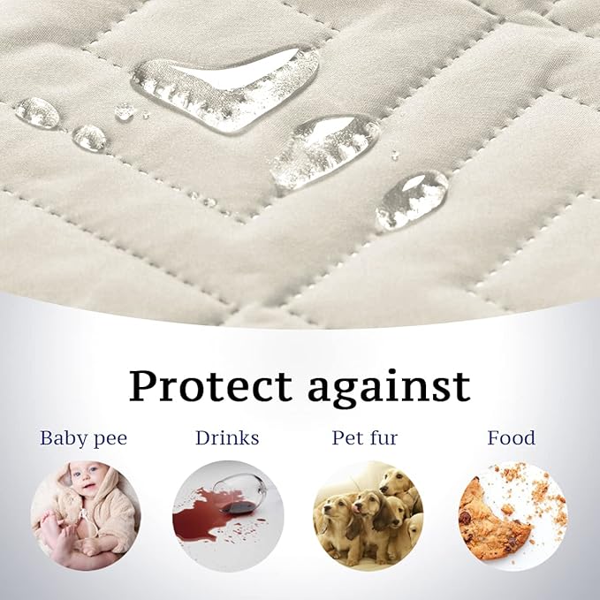 H.VERSAILTEX Reversible Quilted Recliner Covers Water Resistant Furniture Protector for Reclienr Chair with Elastic Straps for Pets Kids Sitting Width Up to 28"(Oversized Recliner, Ivory/Beige)