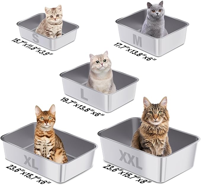 Stainless Steel Litter Box 2 Pack,19.7"x13.7"x6" Large Metal Litter Box for Kitty/Cat/Rabbits, Easy to Clean, Non Stick Litterbox No Smell for Adult Cats