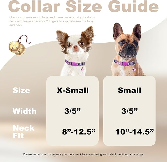 Floral Puppy Collar with Bell - Ultra-Soft Adjustable Kitten-Safe Nylon Collar for Tiny Dogs, Chihuahua, Pomeranian, Kittens, XS Small, Flower Pattern Design