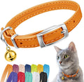 CollarDirect Leather Cat Collar, Kitten Collar with Removable Bell Black Blue Red Orange Lime Green (8-11 Inch, Orange)