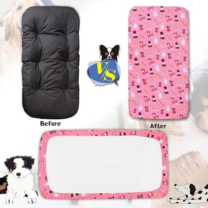 Replacement Dog Bed Covers Elastic Edged Washable Pet Bed Protector with Pink Dog Pattern Design for Medium & Large Pet Beds, Cover Only (Pink, 52.0" L x 28.0" W x 5.0" Th)
