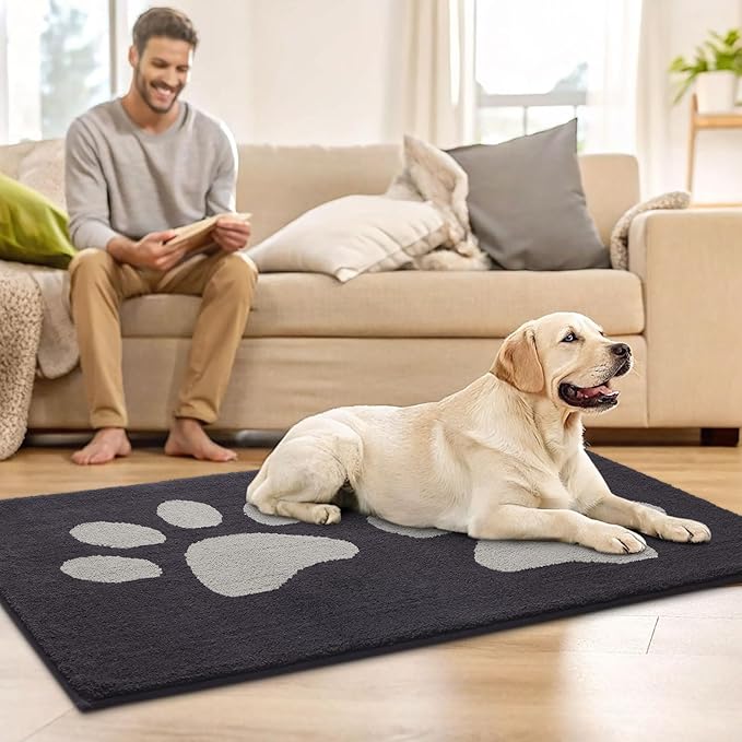 Buganda Dog Door Mat for Muddy Paws, Absorbent Dirt Trapper Washable Indoor Doormats, Non Slip Low-Profile Mud Mat for Dogs, Front Entrance Doormat for Inside Floor (59x20 Inches, Dark Grey)