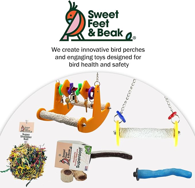 Sweet Feet and Beak Roll Bird Swing - Pumice Perch Bird Toys Trims Nails and Beaks, Safe and Non-Toxic Bird Cage Accessories for Small and Large Birds, Swinging Toys Birds Will Love, Medium 9 Inches