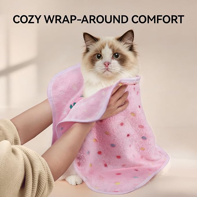 LINENLUX 1 Pack 3 Blankets Super Soft Fluffy Premium Fleece Dog Blankets for Puppy Cat Pet Blanket Flannel Throw Warm Sleep Polka Dot 31x20 inches