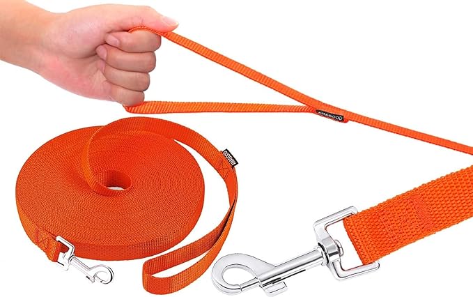 AMAGOOD Dog/Puppy Obedience Recall Training Agility Lead-15 ft 20 ft 30 ft 50 ft Long Leash-for Dog Training,Tie Out,Play,Safety,Camping (20Feet x 1Inch, Orange)