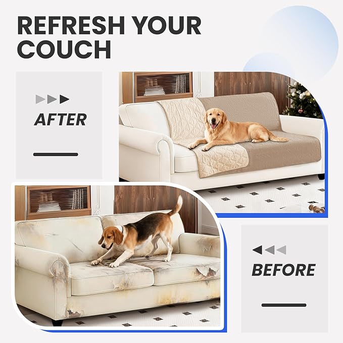 Waterproof Couch Covers for Pets, Waterproof Dog Bed Cover, Anti-Slip Soft Dog Blankets, Couch Cover for Dogs Washable, Pet Blanket for Puppy Large Dogs Cat (82x102 Inch, Khaki)