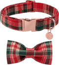 Christmas Plaid Dog Collar with Bow Tie– Adjustable Red & Green Checkered Dog Collar for Small Medium Large Dogs, Soft Xmas Plaid Puppy Collars with Quick Release Buckle S