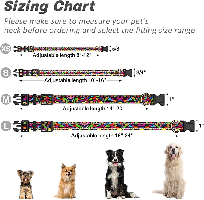 Reflective Dog Collar for Small Dogs, Cute Boho Adjustable Heavy-Duty Nylon Puppy Collar for Boy and Girl Female, Soft Pet Accessories with Quick Release Buckle, Abstract Rainbow Art
