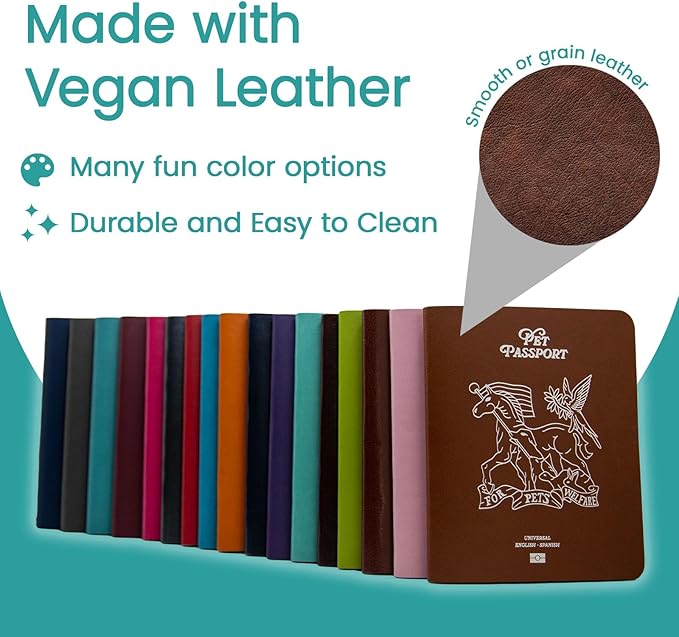 Color Premium PU Leather stitch-sewn Pet Passport Medical Record for Pet Health and Vaccination English + Spanish for Cat, Dog, Puppy and Kitten (Midnight, Single)