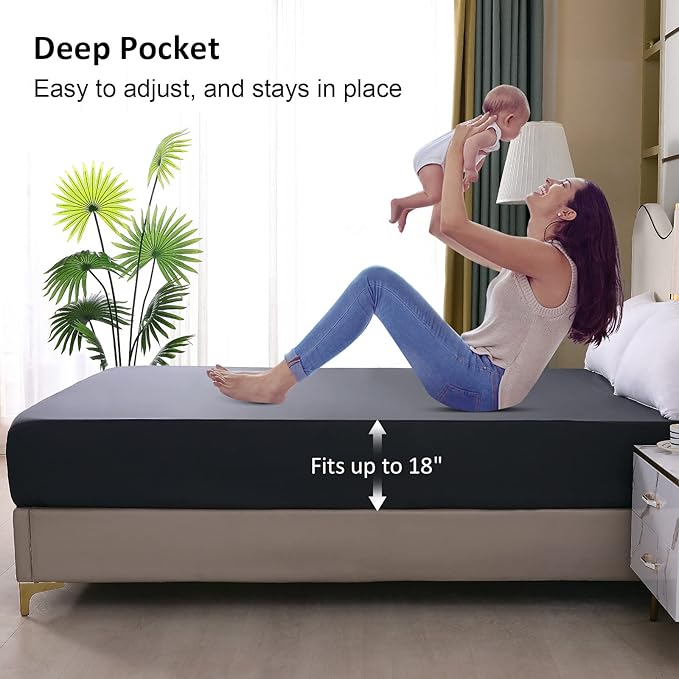Waterproof Mattress Protector Queen, Fitted Sheet Style Breathable Mattress Cover with Deep Pocket Fits Up to 18'', Machine Washable Noiseless Bed Cover for Kids Adults Pets (Dark Gray, 60'' X 80'')