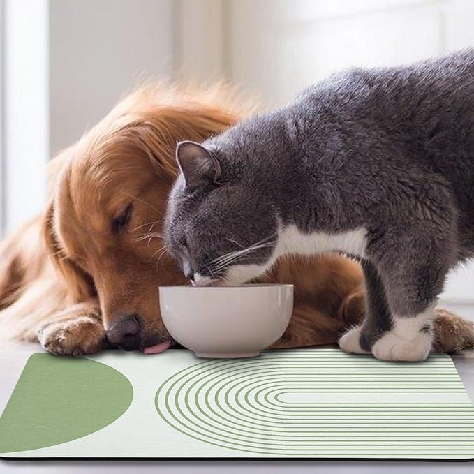 Dog Food Mats for Floors Waterproof, Cat Water Bowl Mats Pet Feeding Absorbent Mat Placemats for Food and Water Green Bohemia 17 * 30 inch