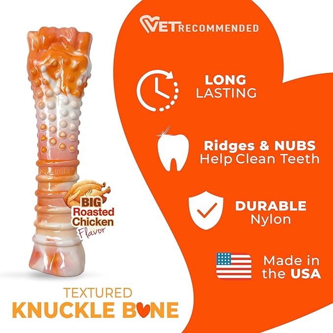 Nylabone Limited Edition 70th Birthday Textured Bone Power Chew Toy for Dogs, Durable & Tough Dog Toys for Aggressive Chewers, Roasted Chicken Flavor, X-Large Dogs - 50+ lbs (1 Count)