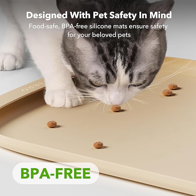 PETLIBRO Dog Food Mat, Safety Silicone Cat Food Mat for Feeder & Fountain, Waterproof Dog Bowl Mat, Raised Edge Spill Protection Floor, Cove Feeding Mat for AF005, AF103 Single Tray, 17.7"x12"