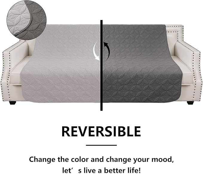 Waterproof Dog Blanket, 68x82 inches Pet Couch Covers for Sofa, Bed Furniture Protector from Dogs Washable and Reversible-Lightgrey+Darkgrey