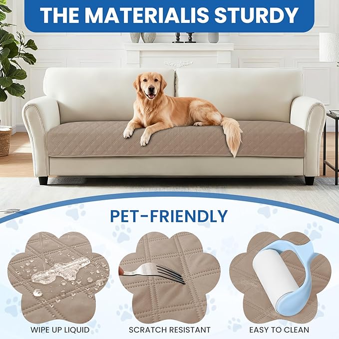 Waterproof Couch Covers for Pets, Waterproof Dog Bed Cover, Anti-Slip Soft Dog Blankets, Couch Cover for Dogs Washable, Pet Blanket for Puppy Large Dogs Cat (82x82 Inch, Khaki)