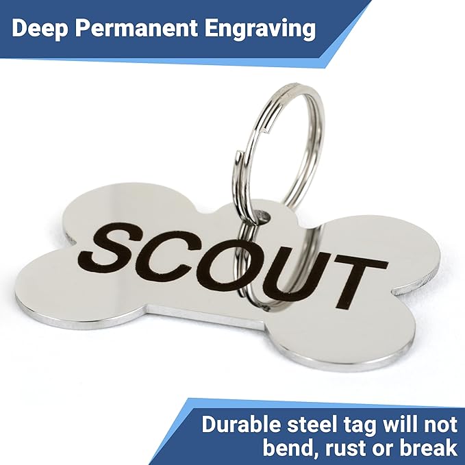 GoTags Stainless Steel Pet ID Tags, Personalized Dog Tags and Cat Tags, up to 8 Lines of Custom Text, Engraved on Both Sides, in Bone, Round, Heart, Bowtie and More (Flower, Regular (Pack of 1))