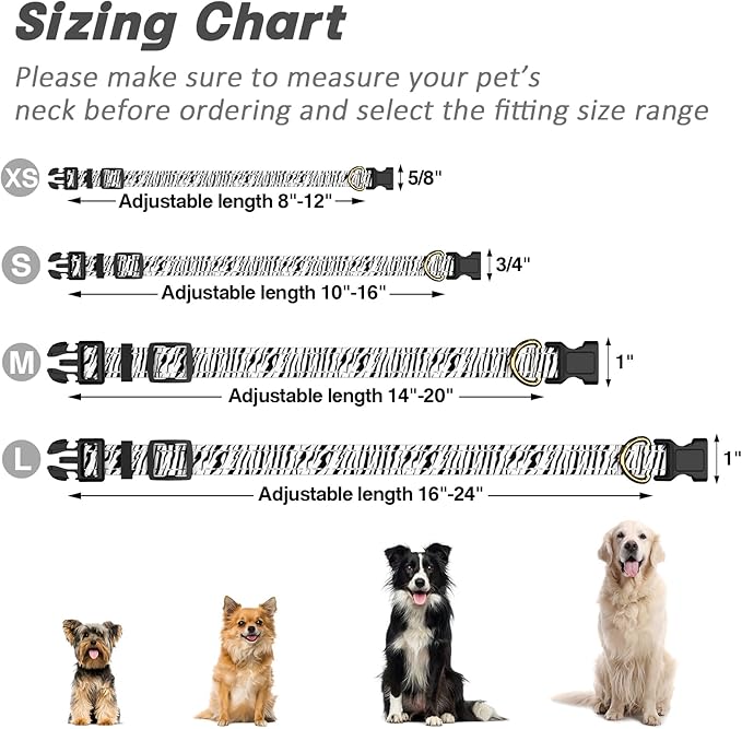 Reflective Dog Collar for Large Dogs, Cute Boho Adjustable Heavy-Duty Nylon Puppy Collar for Boy and Girl Female, Soft Pet Accessories with Quick Release Buckle, Stylish Zebra Print