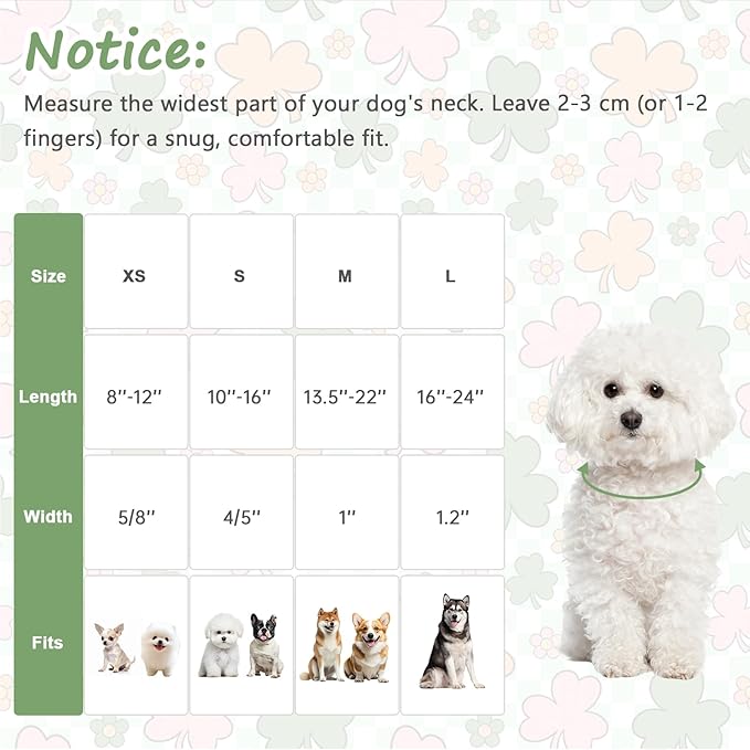 St. Patrick's Day Dog Collar,Puppy Collar with Lucky Shamrock Chequered Pattern,Adjustable Spring Cotton Collars Gifts for Small Medium Large Dogs,Dog Accessories M