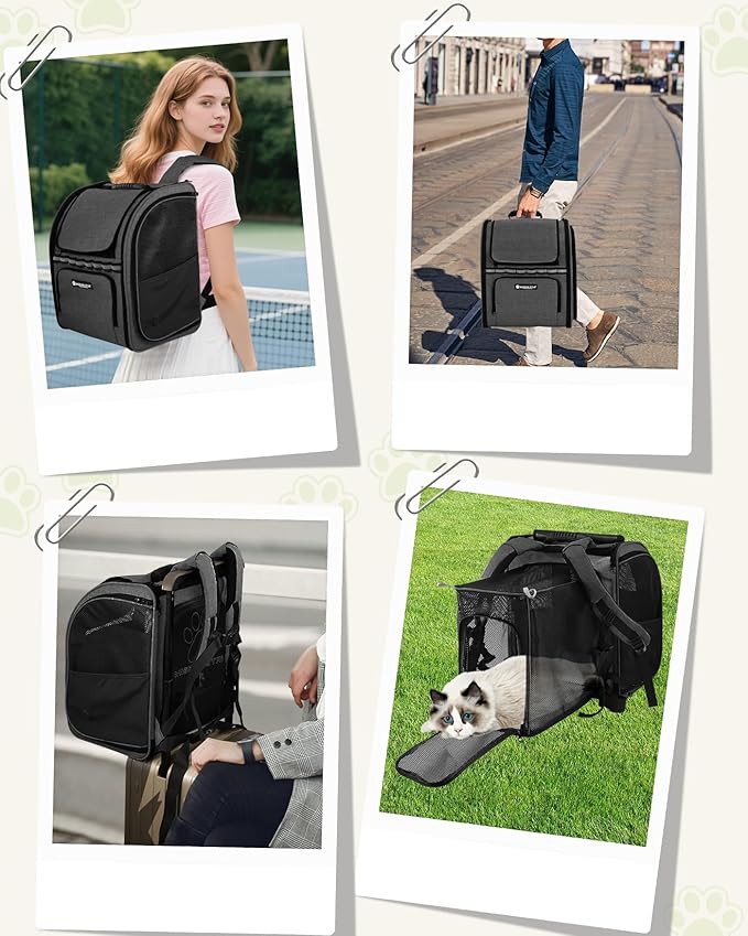 Expandable Cat Carrier Backpacks with Breathable Mesh, Pet Carrier Backpack for Cats Small Dogs Puppies Up to 20 Lbs, Dog Carrier Backpack Great for Travel/Hiking/Camping/Outdoor-Khaki