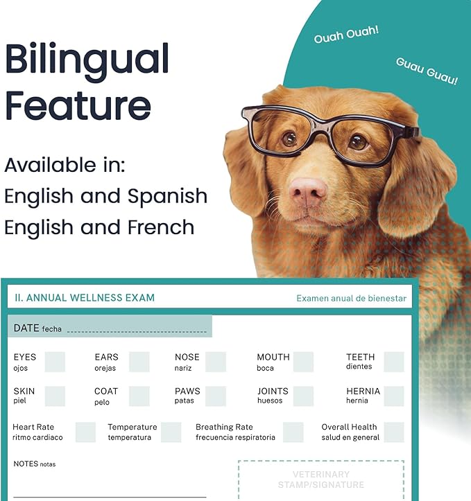 Color Premium PU Leather stitch-sewn Pet Passport Medical Record for Pet Health and Vaccination English + Spanish for Cat, Dog, Puppy and Kitten (Brown Leather, Single)