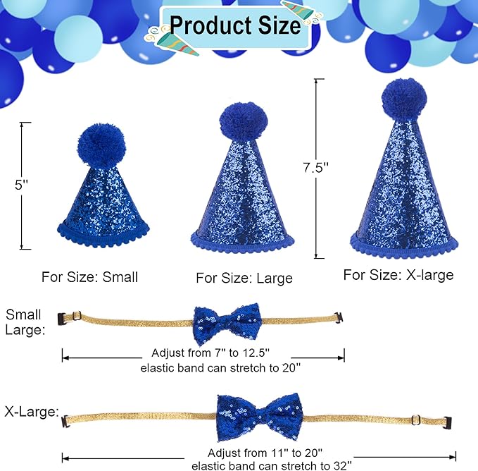 ADOGGYGO Dog Birthday Party Supplies, Multi Size Offered, Blue Birthday Boy Dog Bandana, Pet Party Hat with Numbers Bow for Small Puppies (Small)