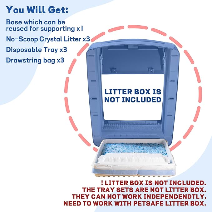 Crystal Cat Litter and Disposable Litter Trays （3 Sets） Compatible with Petsafe Scoop-Free Classic/Legacy/Smart Litter Boxes, Triple Leak Proof Design (3 pcs Blue)