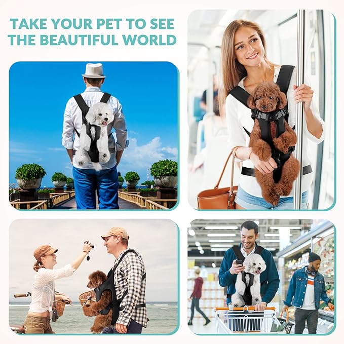 Lukovee Dog Backpack Carrier, Legs Out Easy-fit Dog Front Carrier for Small Medium Dogs, Adjustable Hands Free Dog Chest Carrier for Hiking Cycling (B,Medium)