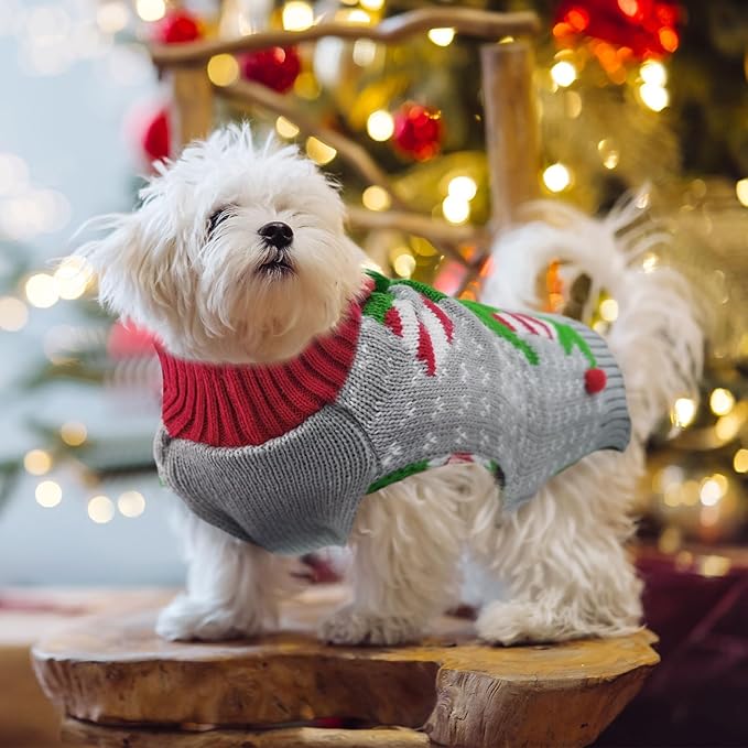 Dog Cat Ugly Christmas Sweater Boy Girl Xmas Pet Clothes Holiday Puppy Costume New Year Gifts for Small Medium Large Dogs Outfits (XXS, Grey Elf)