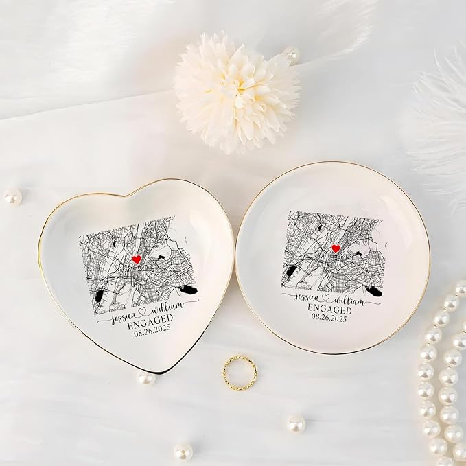 Custom Location Map Engaged Ring Dish Engagement Gift, Jewelry Tray Gifts for Newly Engaged Couple, Ring Holder Dish Wedding Anniversary, Trinket Dish for Her Bride Wife