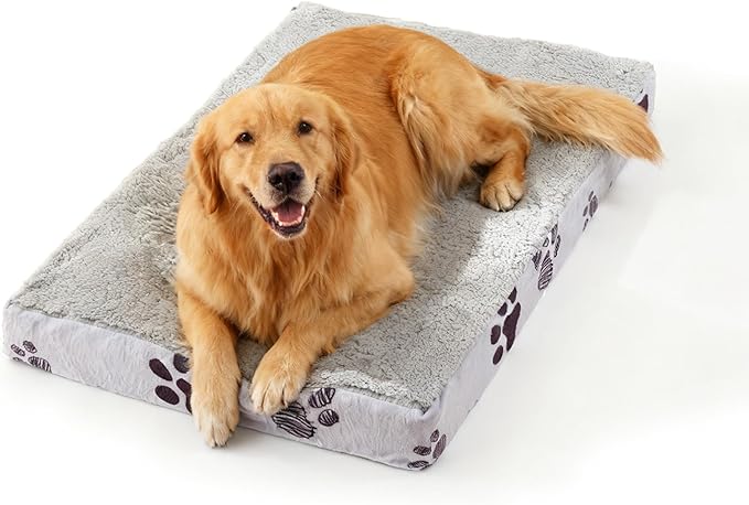 Waterproof Orthopedic Dog Bed for Extra Large Dogs 41x27x4 Inch - Egg Crate Foam Pet Crate Bed with Removable Washable Cover, Plush Top Anti-Slip Bed Mat, Light Grey