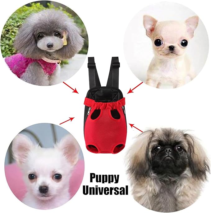 Dog Carrier Backpack, Adjustable Puppy Front Carrier Backpack, Ventilated Dog Chest Carrier for Hiking Camping Travel, Sling Bag for Small Medium Dog Cat Rabbit Puppies, Suit 5-9 lbs (Red, M)