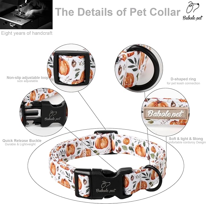 Fall Dog Collar, Cute Orange Pumpkin Pattern Puppy Collar, Soft Comfort Adjustable Holiday Thanksgiving Dog Collars for Small Medium Large Boy&Girl Dogs XS