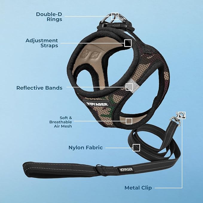 Best Pet Supplies Voyager Step-in Air All Weather Mesh Harness and Reflective Dog 5 ft Leash Combo with Neoprene Handle, for Small, Medium and Large Breed Puppies - Army/Black Trim, XX-Small