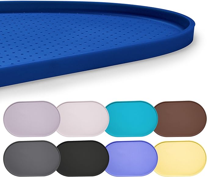 Hubulk 100% Waterproof Silicone Pet Feeding Mat with Raised Edge for Food and Water, Dog Bowl Mats, Cat Bowls Placemat with High Lip Protects Floor for Cats and Dogs (Navy Blue, 32" L x 24" W)