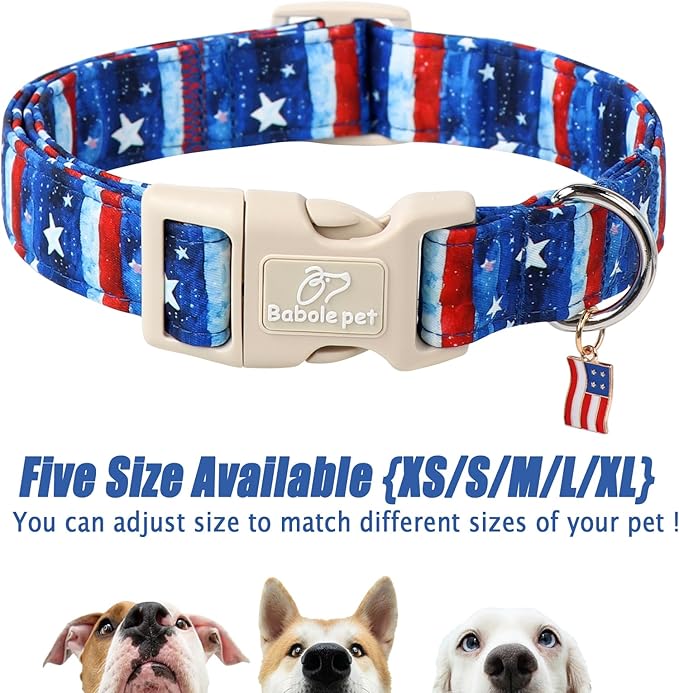 4th of July Dog Collar, Stars & Stripes Patriotic Dog Collars for Large Dogs, Adjustable Lightweight Quick-Release Buckle Collar for Boy&Girl Dogs L