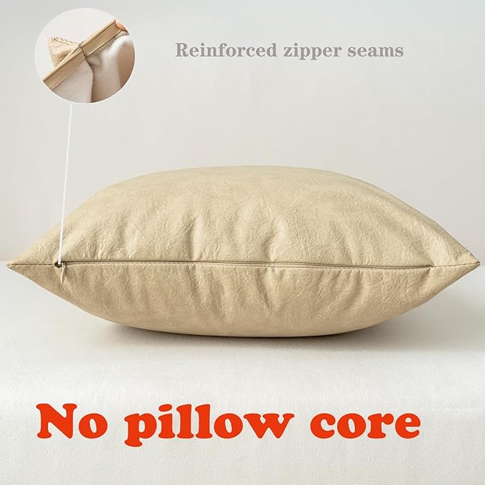 Pack of 2 Leather Lumbar Pillow Covers, Modern Decorative Thickened Luxury Faux Leathe Throw Pillow Covers for Home Decor Outdoor Waterproof Pet Hair Resistant Pillow Covers 12x20 inch Beige