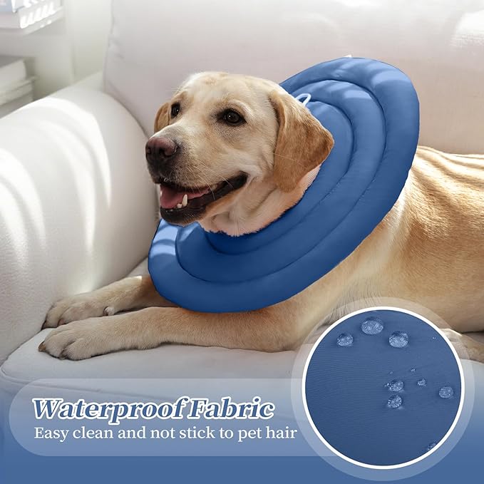 IDOMIK Dog Recovery Collar, Waterproof Soft Dog Cone After Surgery, Comfy Protective Elizabethan Collar Alternative for Dogs Cats, Adjustable Pet Neck Donut Cone Anti-Licking Biting Wounds,Navy,L