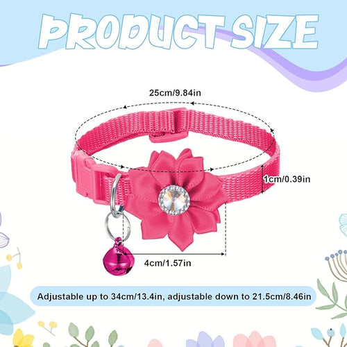 6 PCS Cute Cat Collar Breakaway with Bell, Adjustable Flower Girl Cat Collars, Rhinestone Kitten Collar Breakaway with Bells, Solid Color Cats Bell Collars, 6 Colors