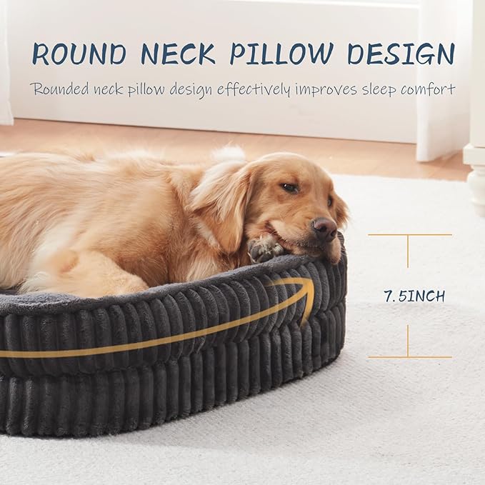 Orthopedic Dog Bed for Extra Large Dogs Breeds, High Density Egg Crate Foam Dog Sofa Beds,Oval Kennel Bed, Pet Couch Bed with Four Sided Bolster, Removable Washable Cover& Non-Slip Bottom