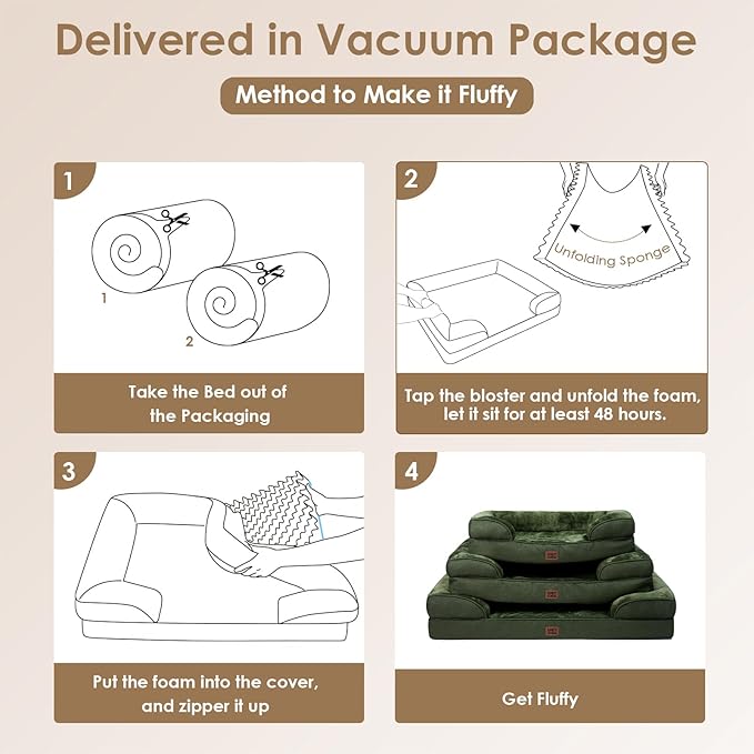 EHEYCIGA Orthopedic Dog Beds for Large Dogs, Waterproof Memory Foam Large Pet Bed with Sides, Non-Slip Bottom and Egg-Crate Foam Dog Couch Bed with Washable Removable Cover, Dark Green