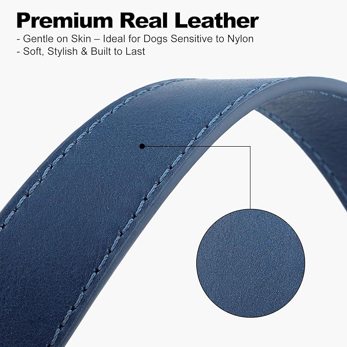 Plutus Pet Genuine Leather Dog Collar – Adjustable Pet Collar with Quick Release Metal Buckle, Soft Real Leather for Small Medium Large Dogs, Heavy Duty & Skin-Friendly (Royal Blue, M)
